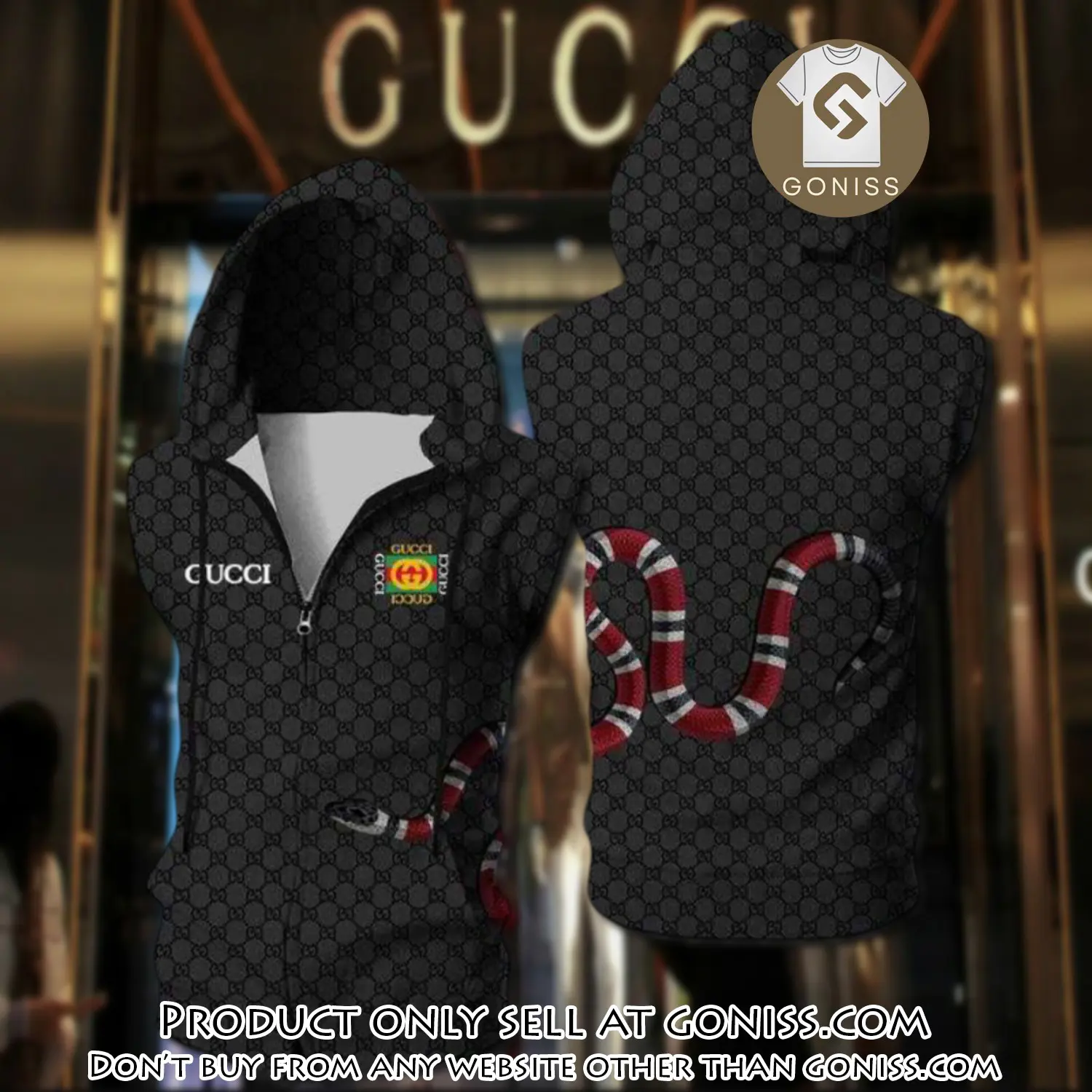 Gucci black snake unisex sleeveless zip up hoodie luxury for men women szh004 gn0619551